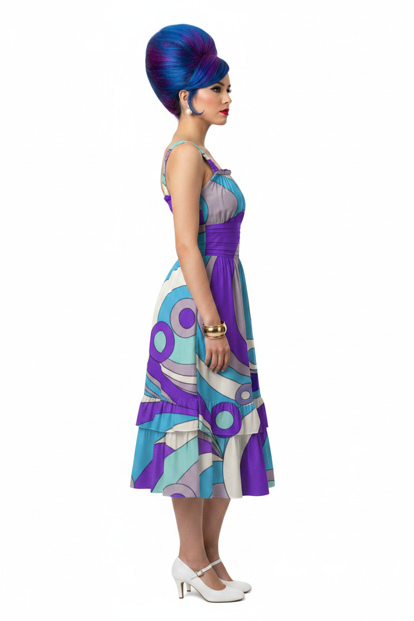Retro Wave Swirl Ruffle Dress - model 2