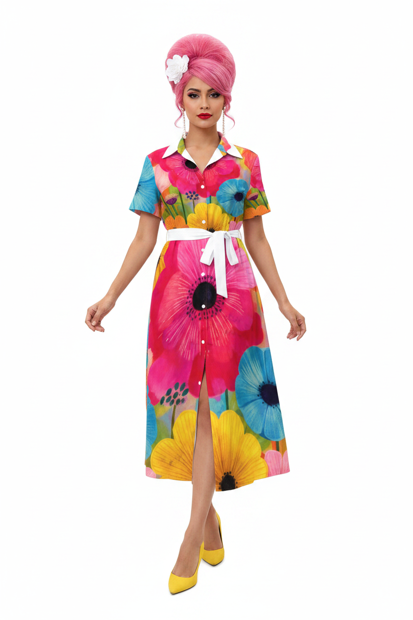 Neon Poppy Bloom Shirt Dress — model 5