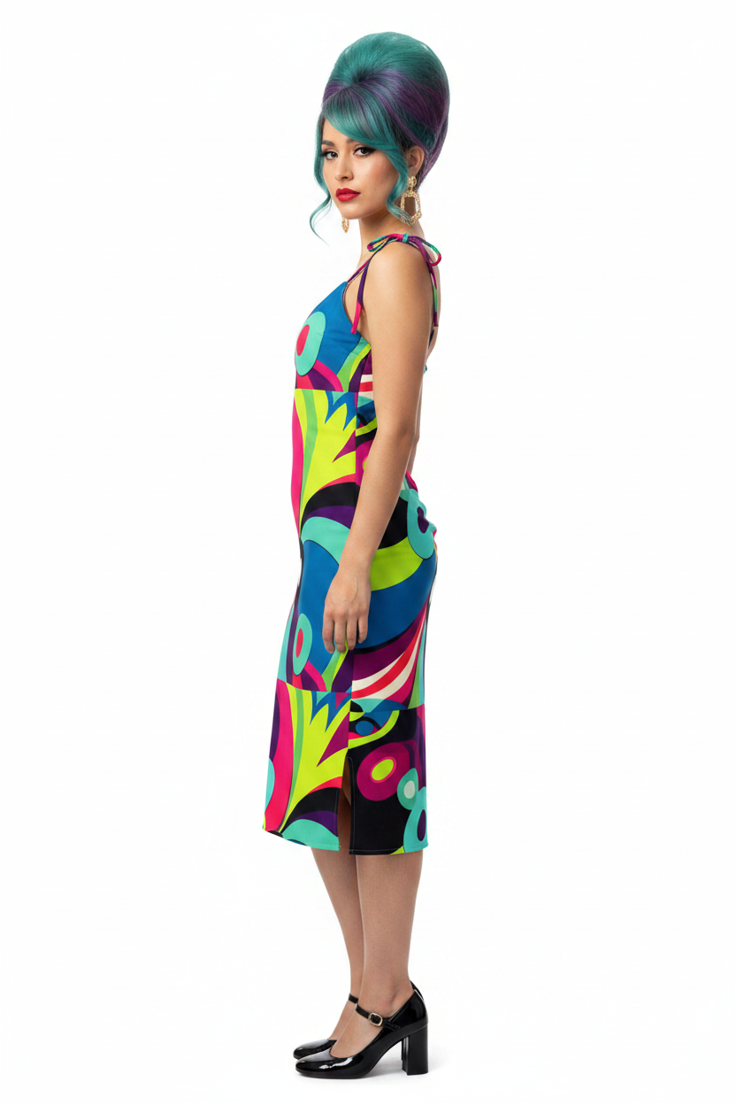 Retro Psychedelic Slip Dress - model 2