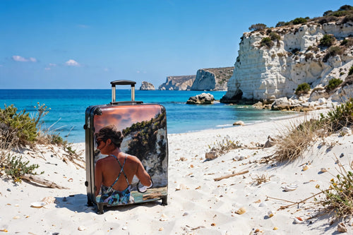 Antipaxos Snorkel Girl Suitcase - White Cliffs Sunset Luggage | Original Photo