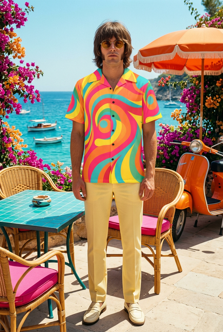 Lifestyle na kolorowym tarasie na Ibizie w stylu 60s