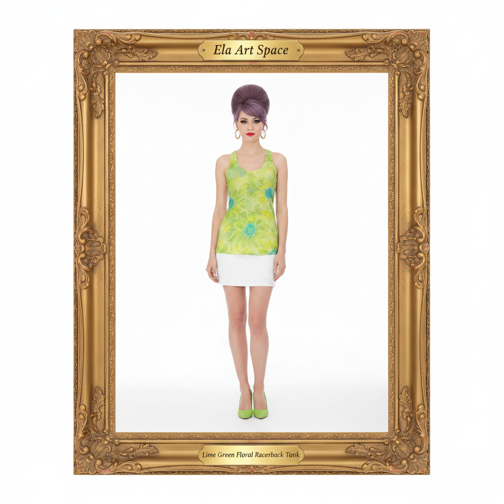 Lime Green Floral złota rama