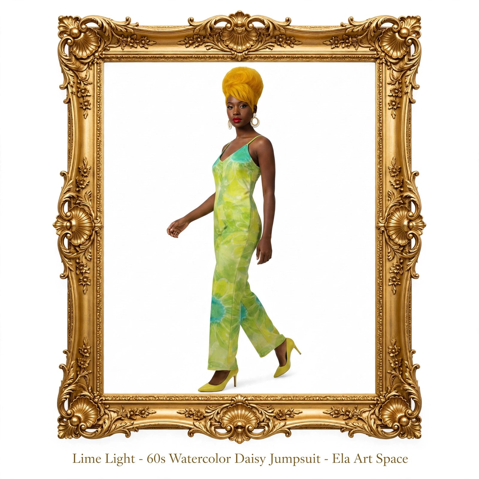 Lime Light - 60s Watercolor Daisy Jumpsuit