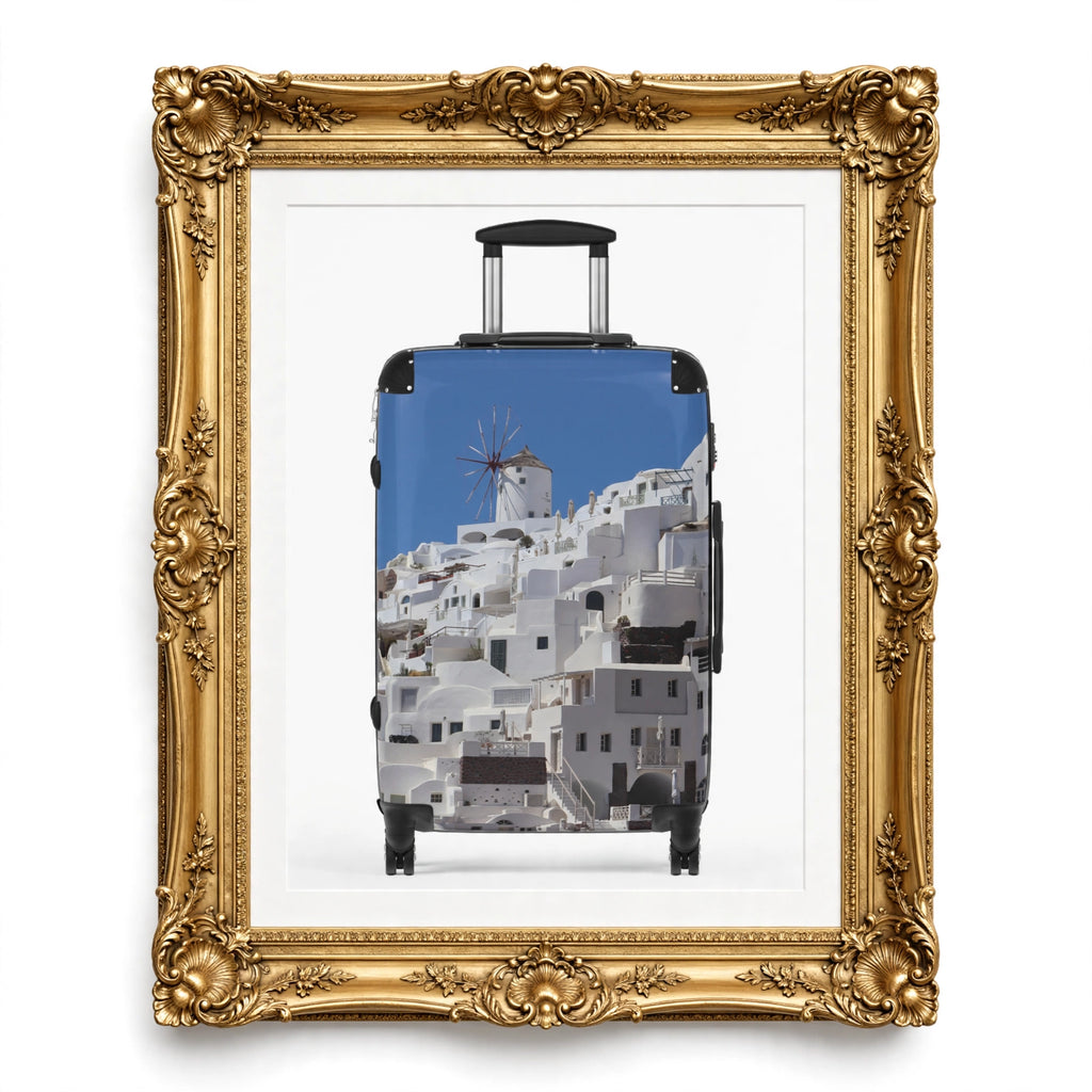 Ghost Oia Windmill Suitcase - Santorini White Windmill Luggage | Original Photo
