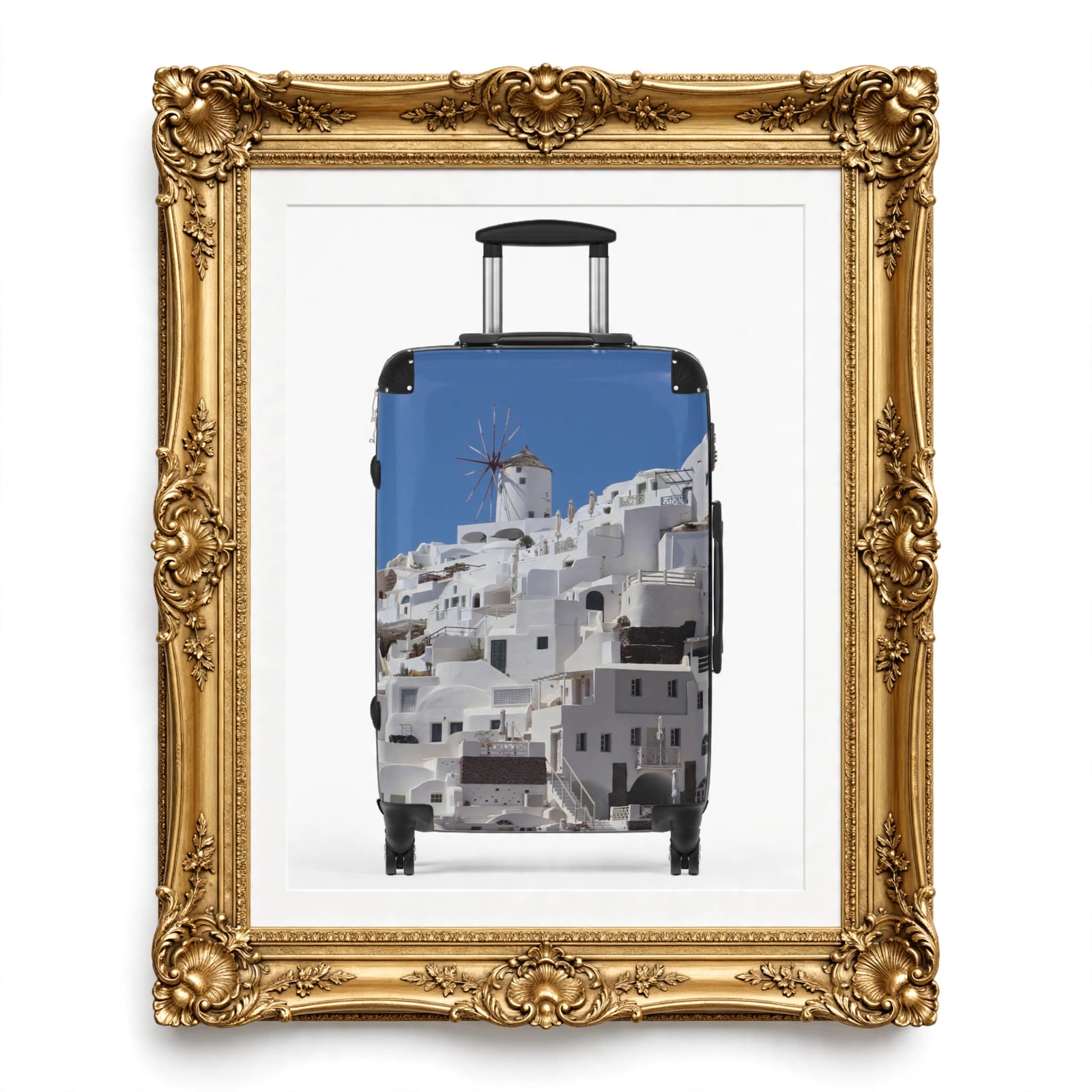 Ghost Oia Windmill Suitcase - Santorini White Windmill Luggage | Original Photo