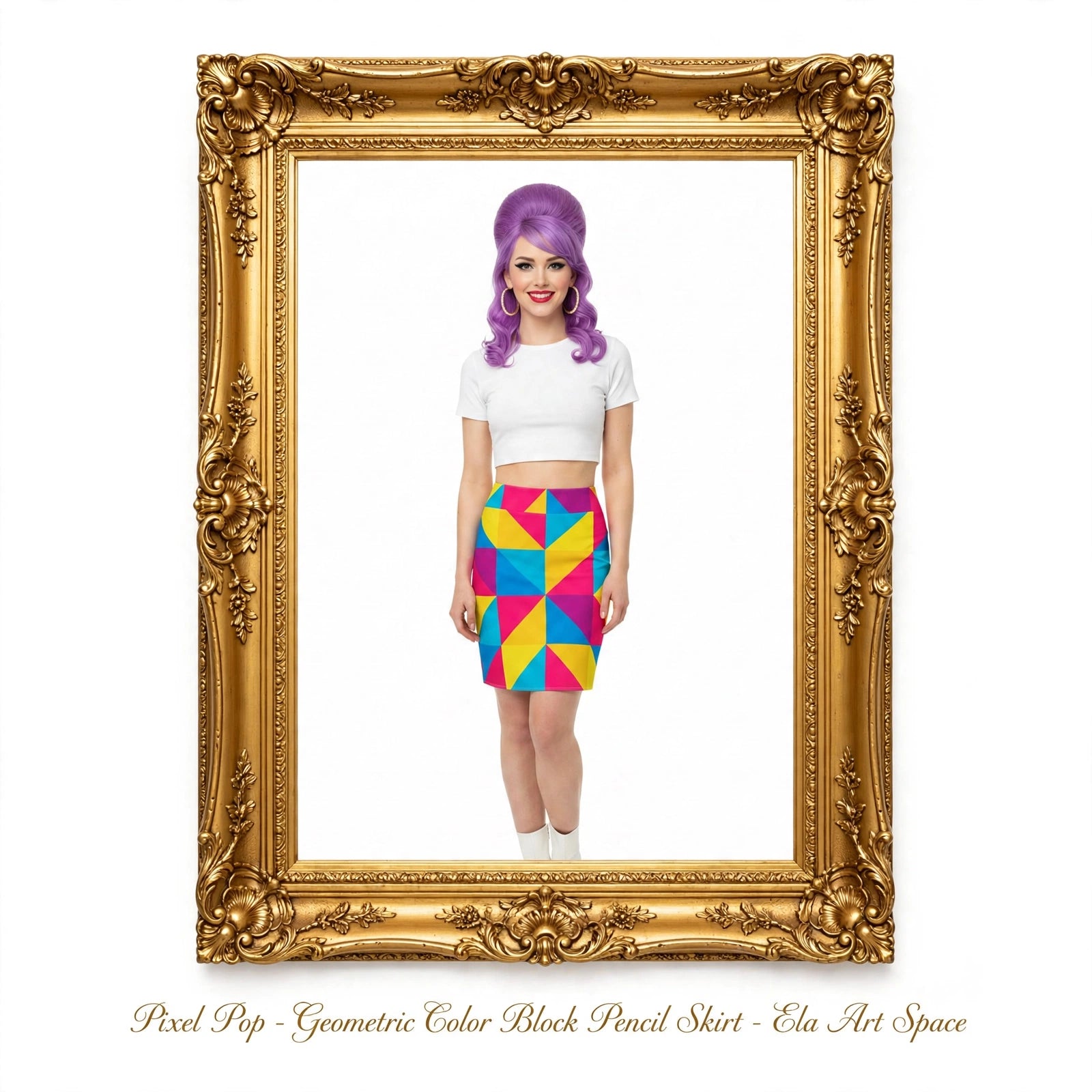 Pixel Pop - Geometric Color Block Pencil Skirt