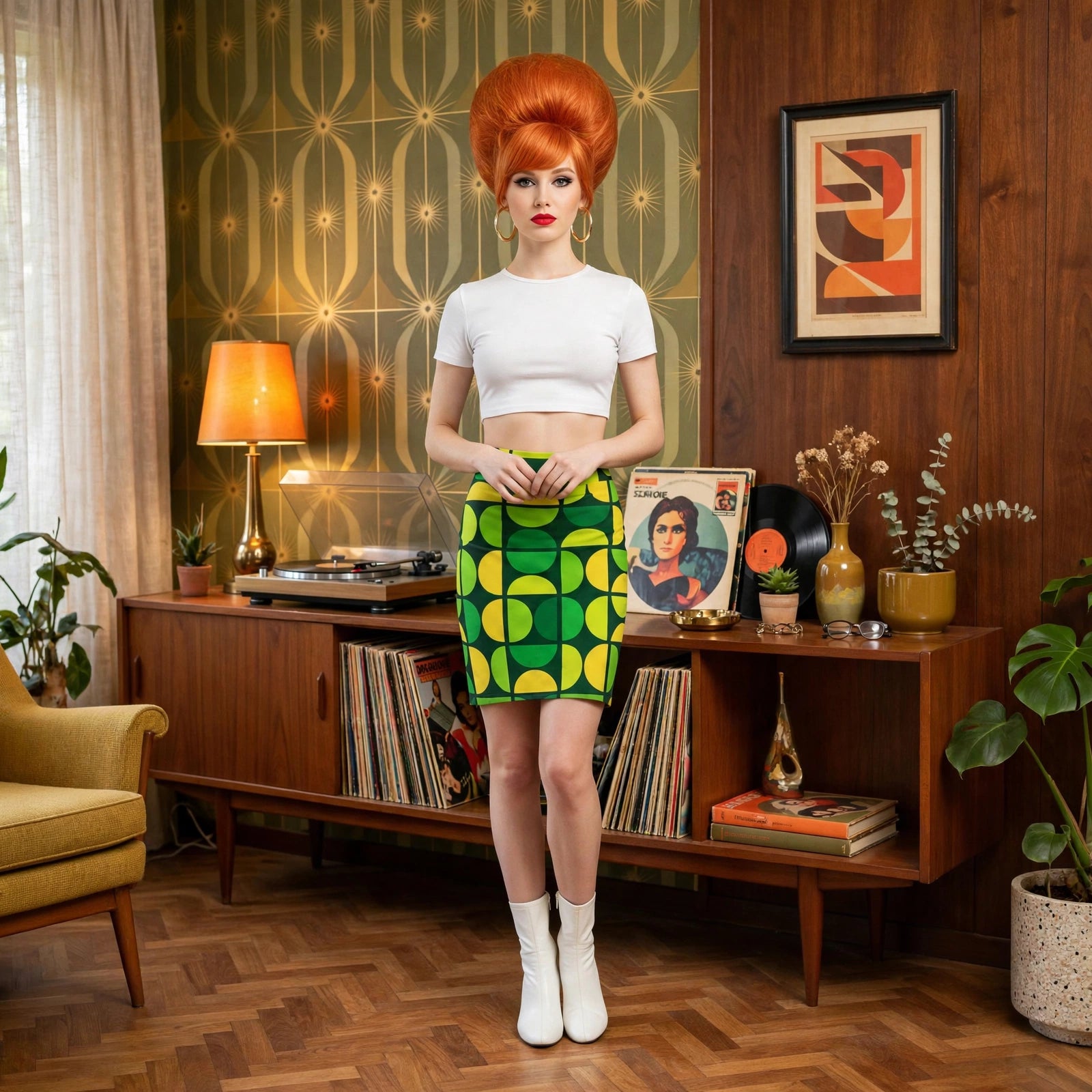 Midcentury Matrix - Green Geometric Pencil Skirt