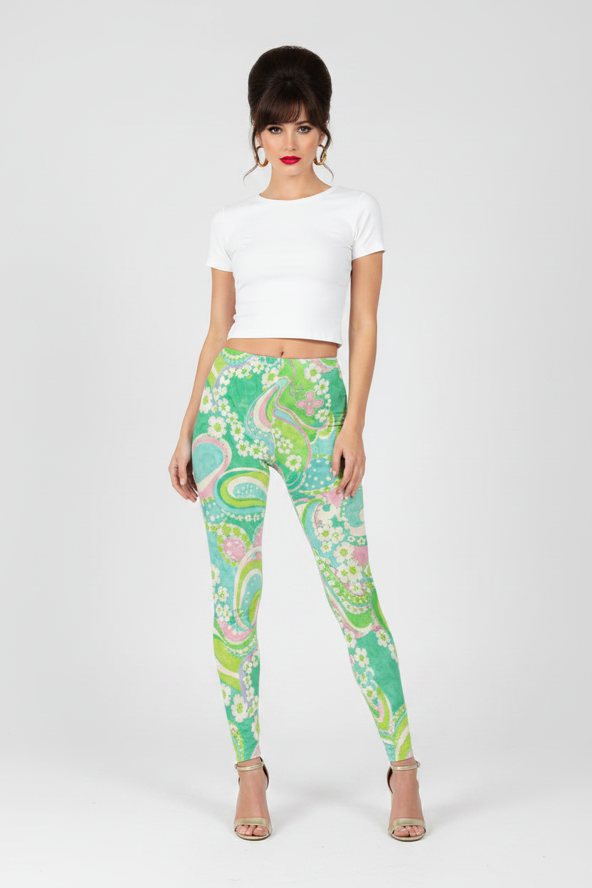 Mint Paisley Leggings — Front