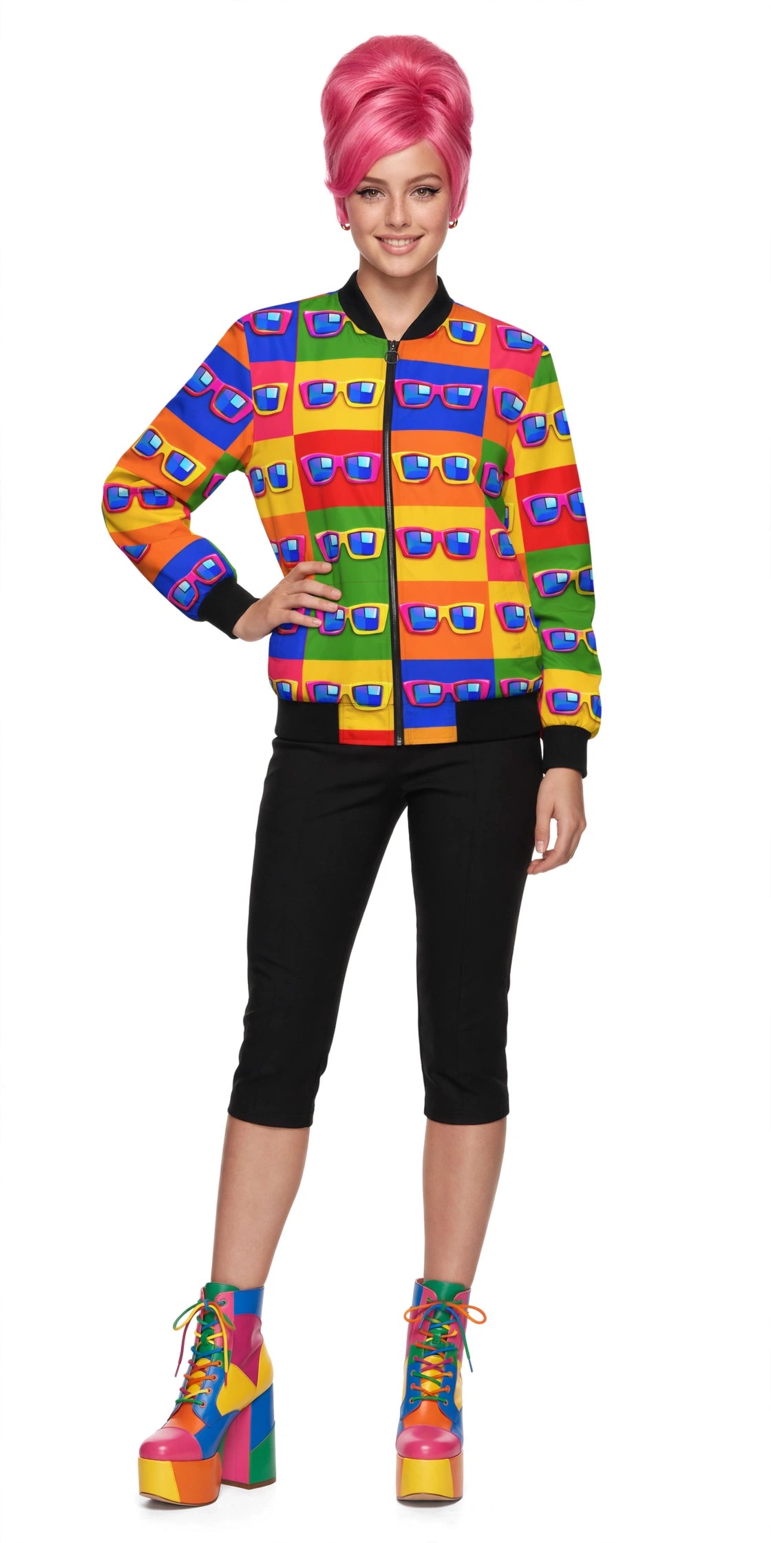 Colorful Retro Sunglasses Pattern Bomber Jacket