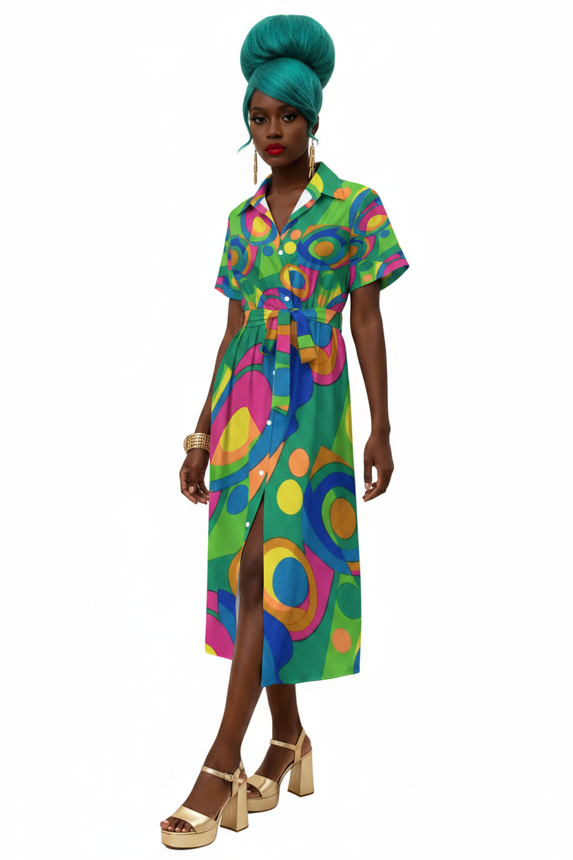 Geometric Circle Shirt Dress