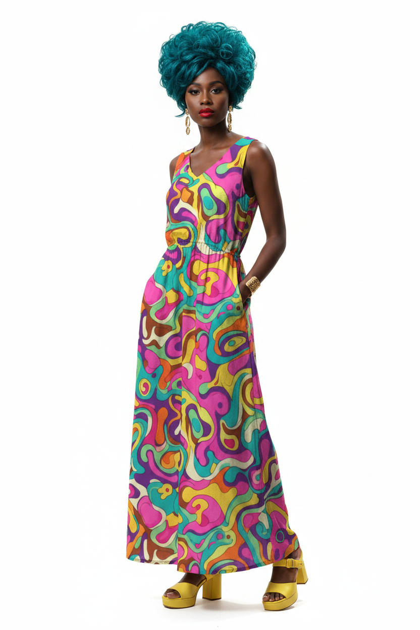 Psychedelic Abstract Swirl Maxi Dress