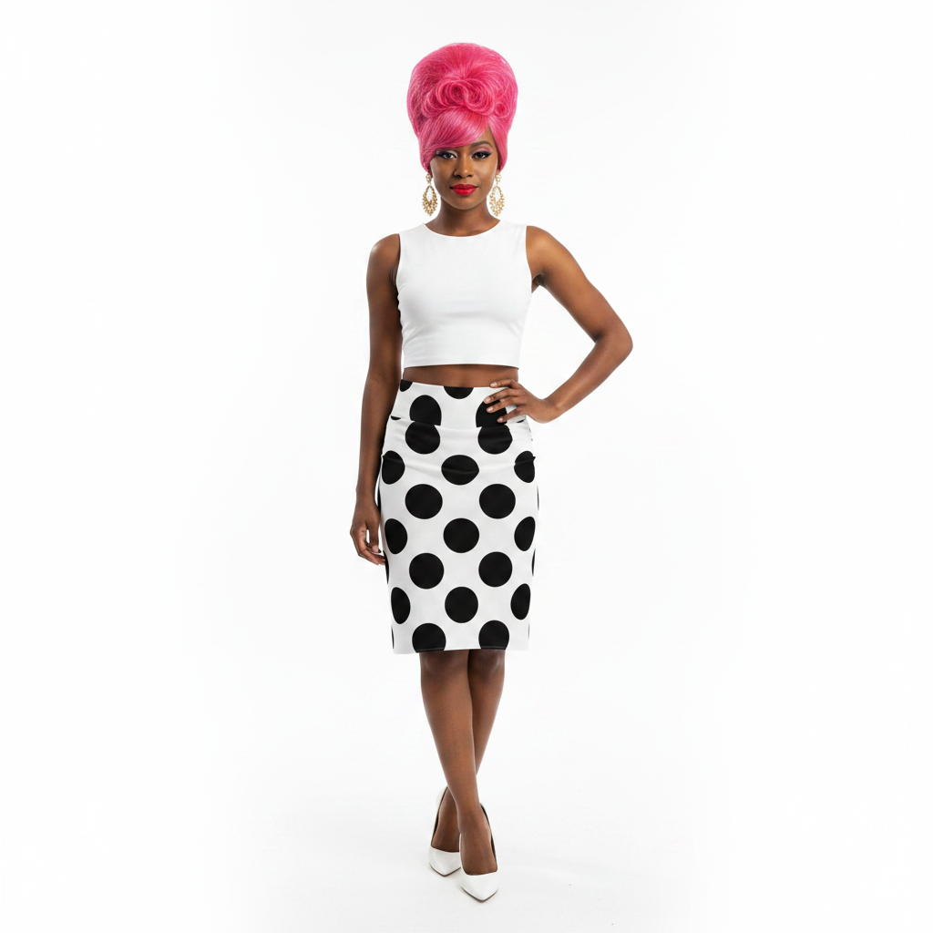 Modelka 2 - Black pink beehive white top