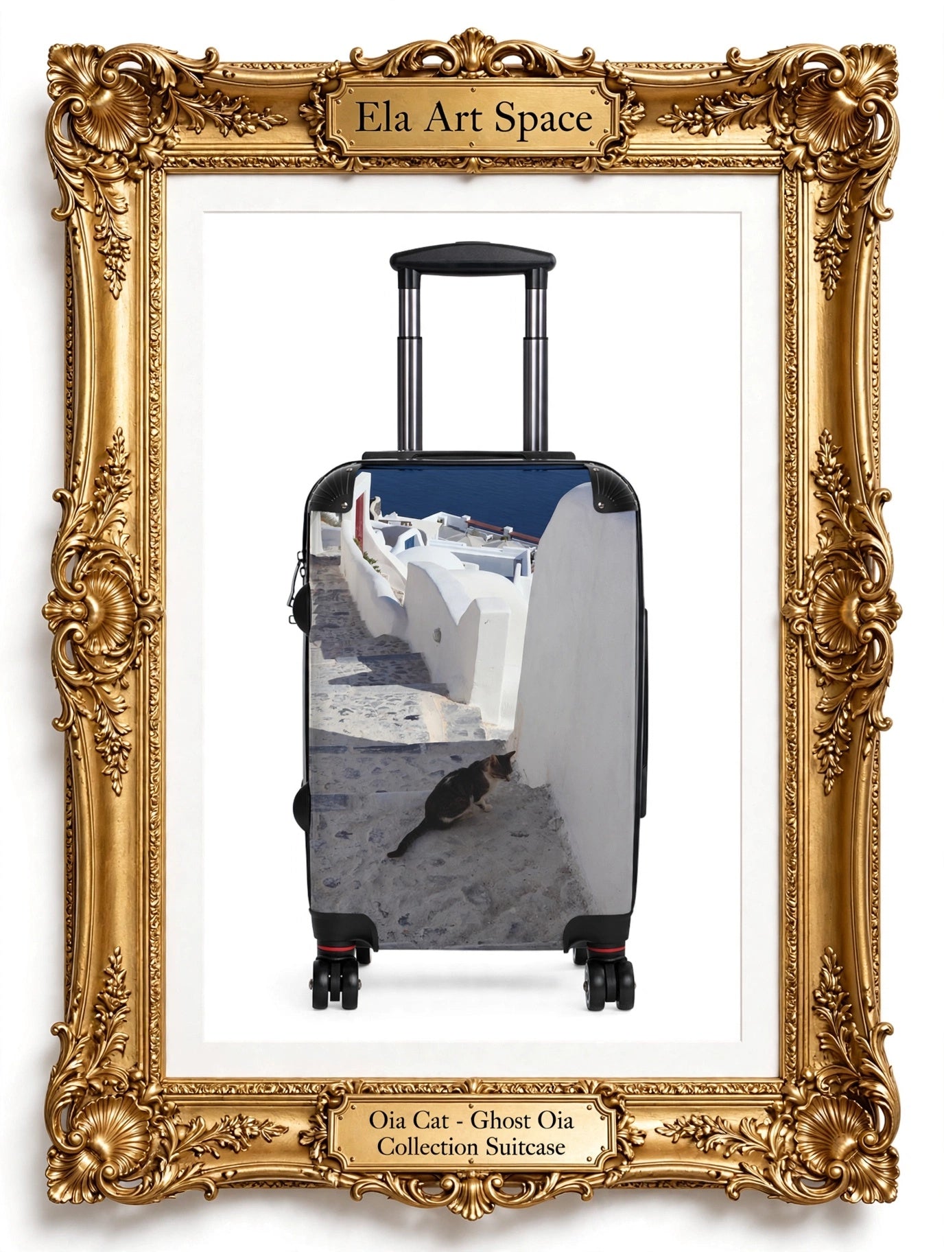 Oia Cat Suitcase - Santorini Steps & Aegean Blue Luggage | My Original Photo