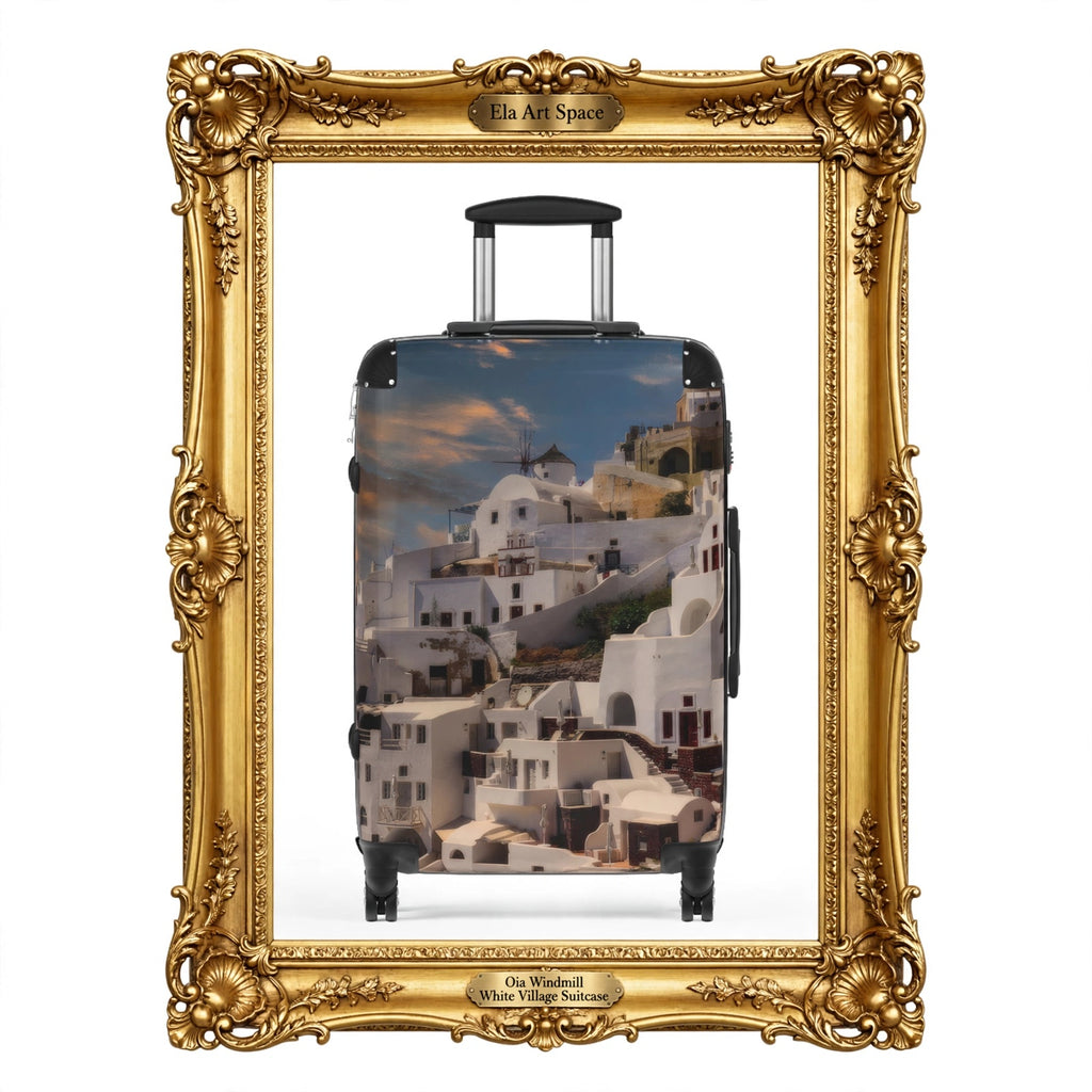 Oia White Village Windmill Suitcase - Santorini Sunset Houses Luggage | Original Photo