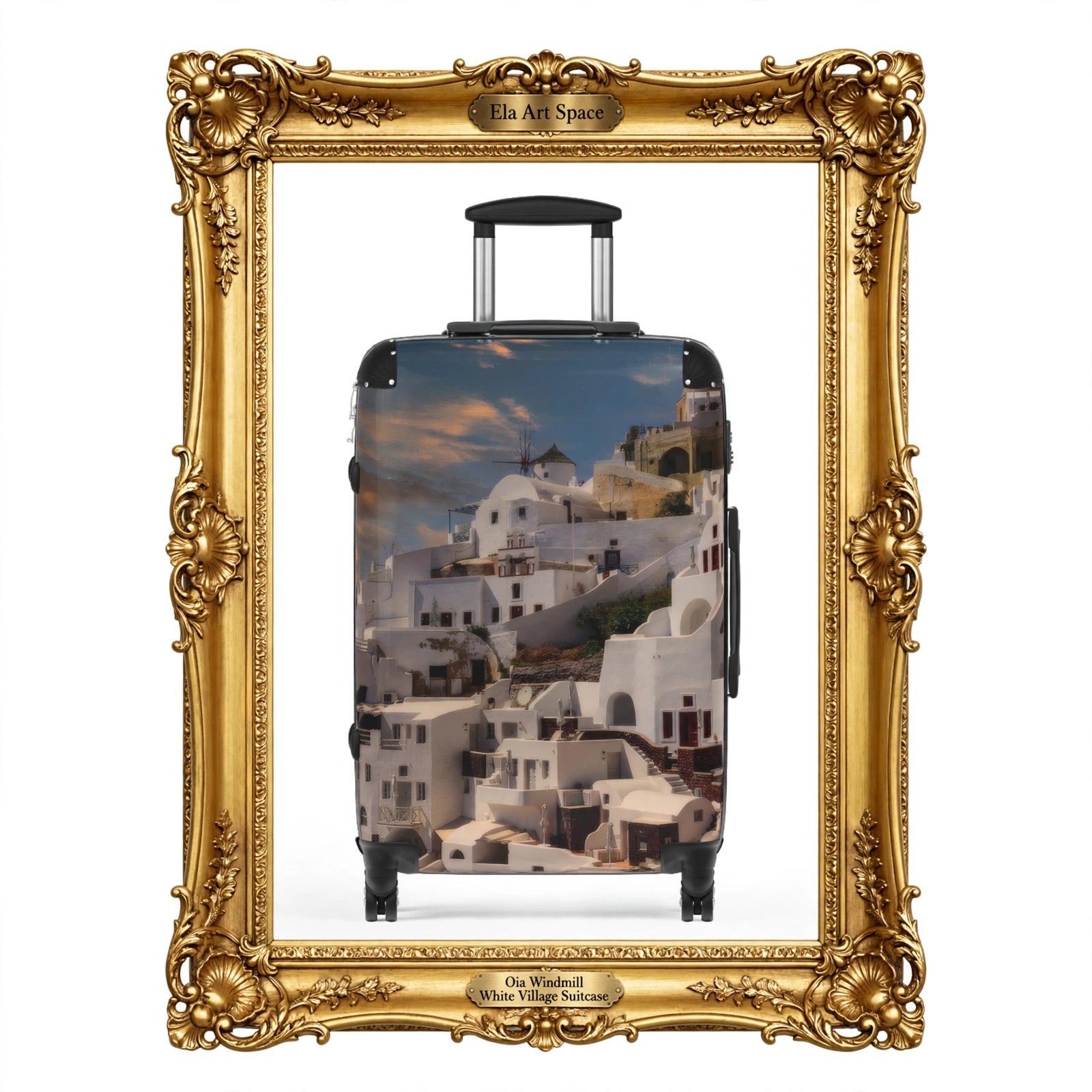Oia White Village Windmill Suitcase - Santorini Sunset Houses Luggage | Original Photo