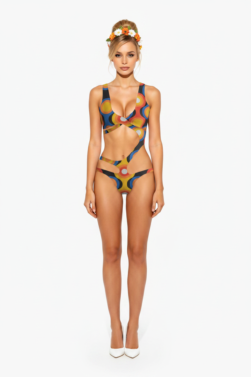 Op-Art Circles Monokini — opaska i stiletto