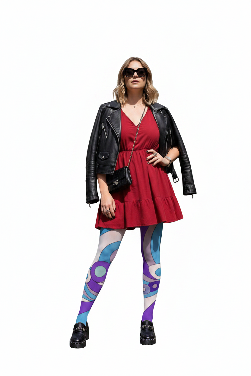 Op-Art Circles Tights — modelka