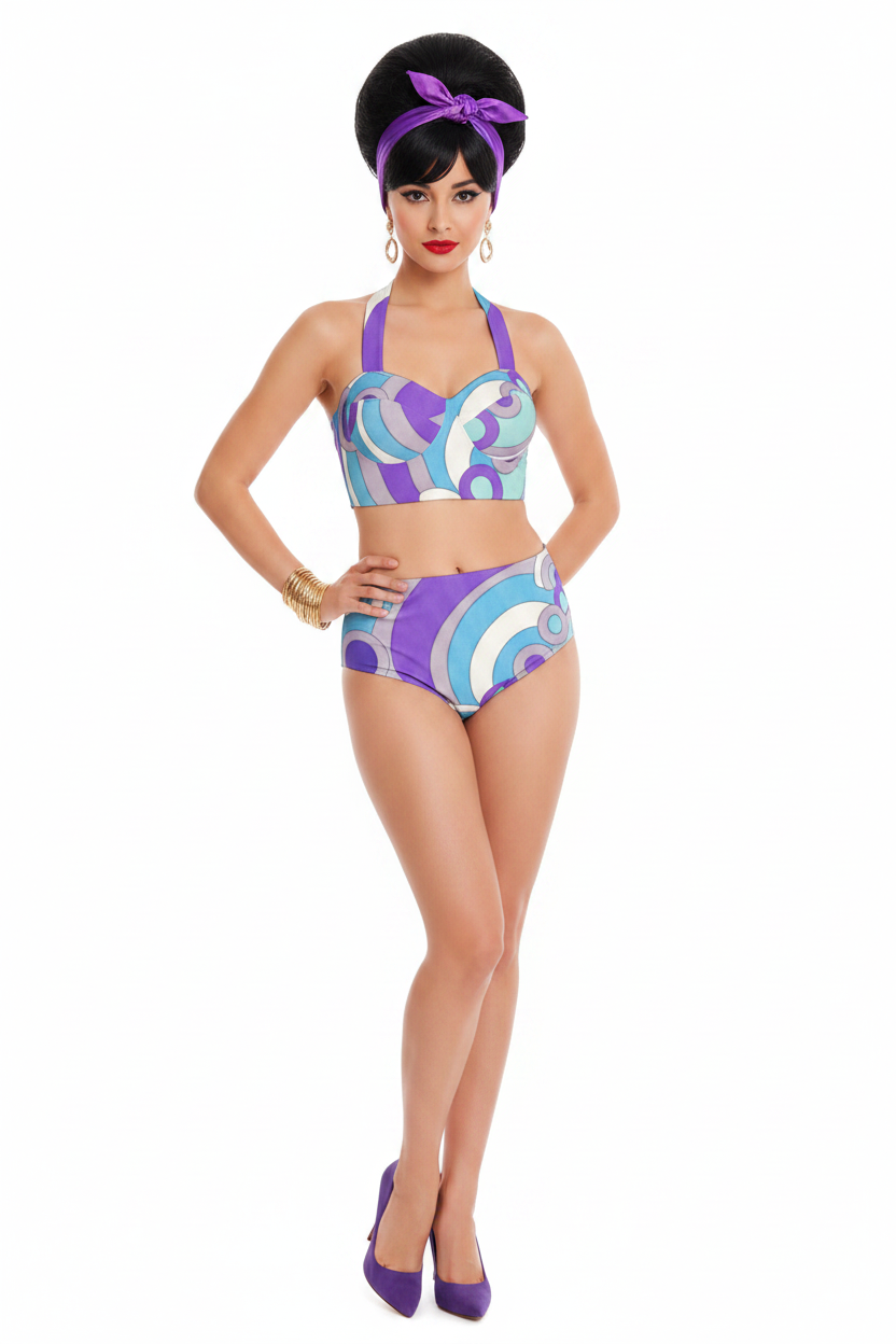 OP Art Swirl High-Waist Bikini — 60s modelka