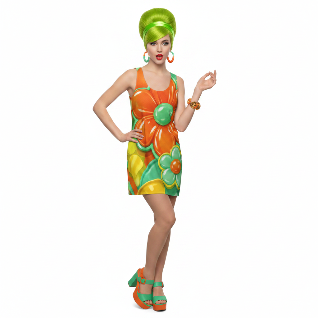 Orange Balloon Flower Dress Modelka 2