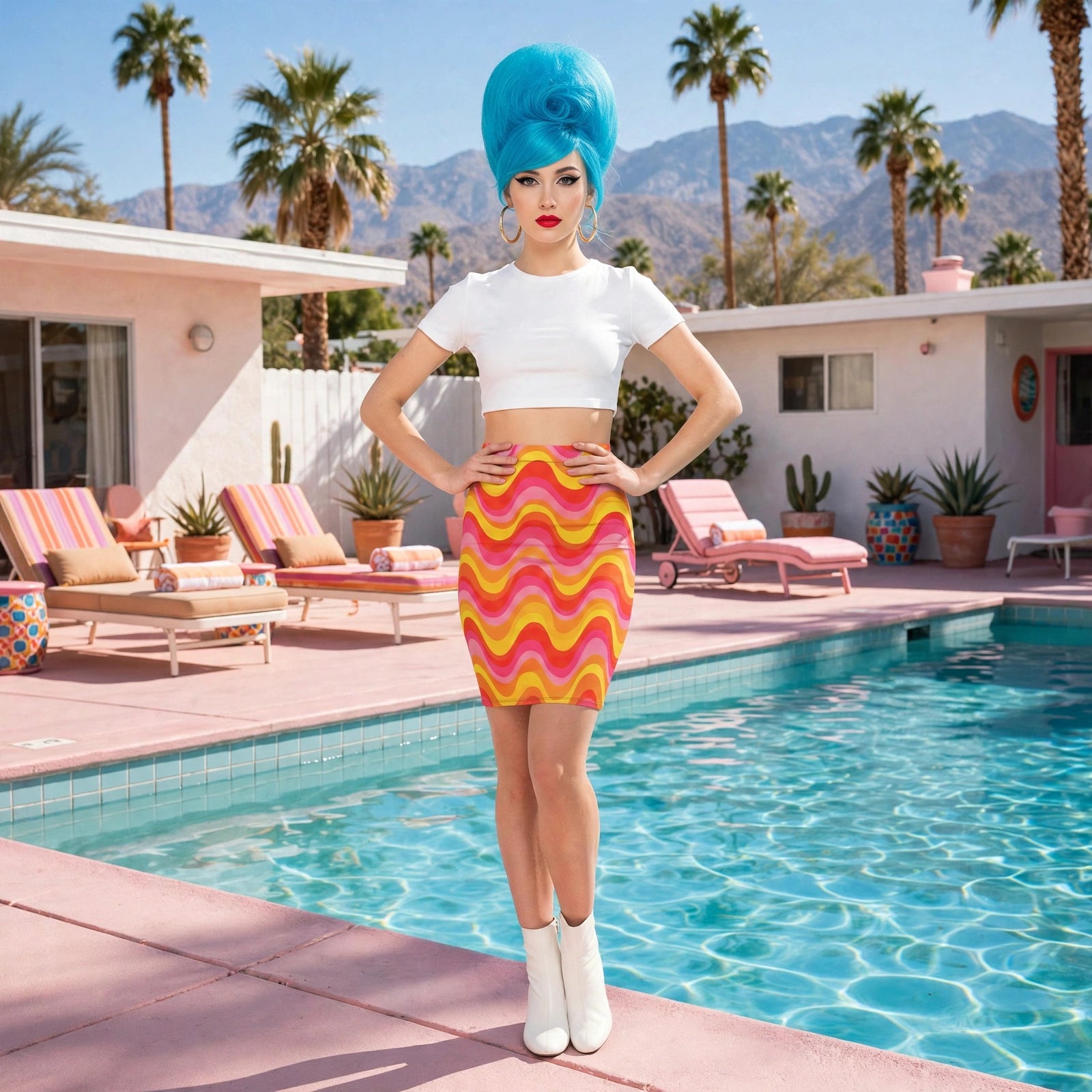 Sunset Ripple - Warm Wave Pencil Skirt
