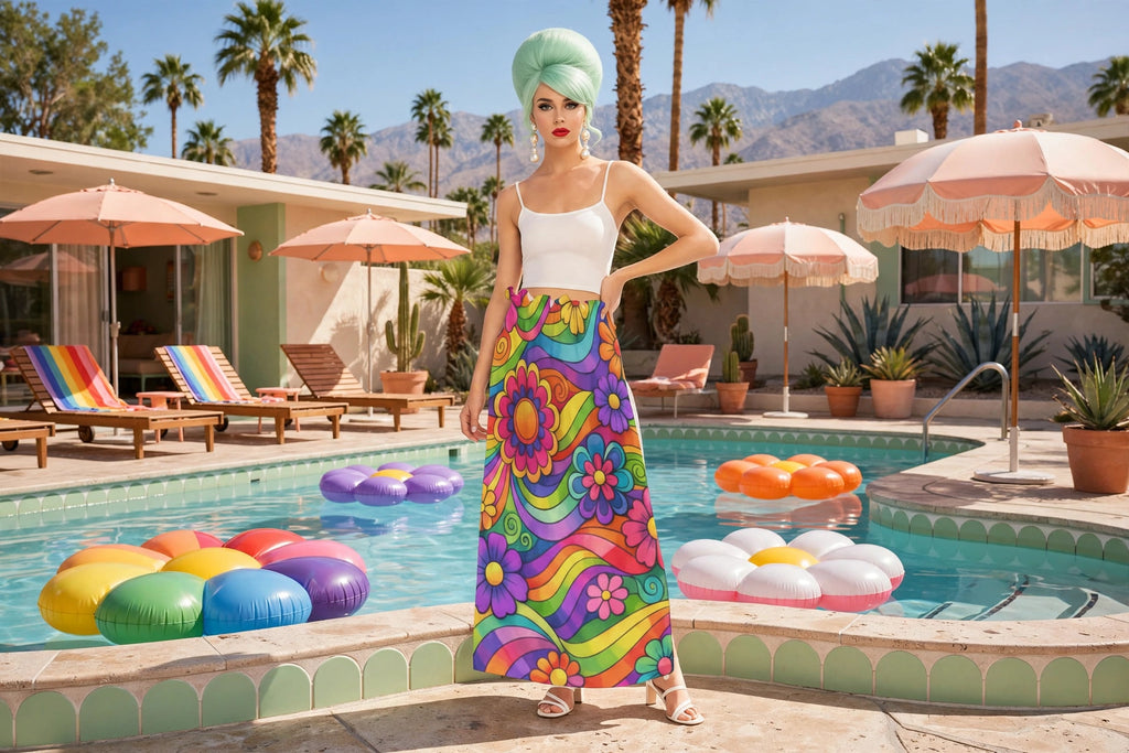 Psychedelic Bloom - 60s Rainbow Maxi Skirt
