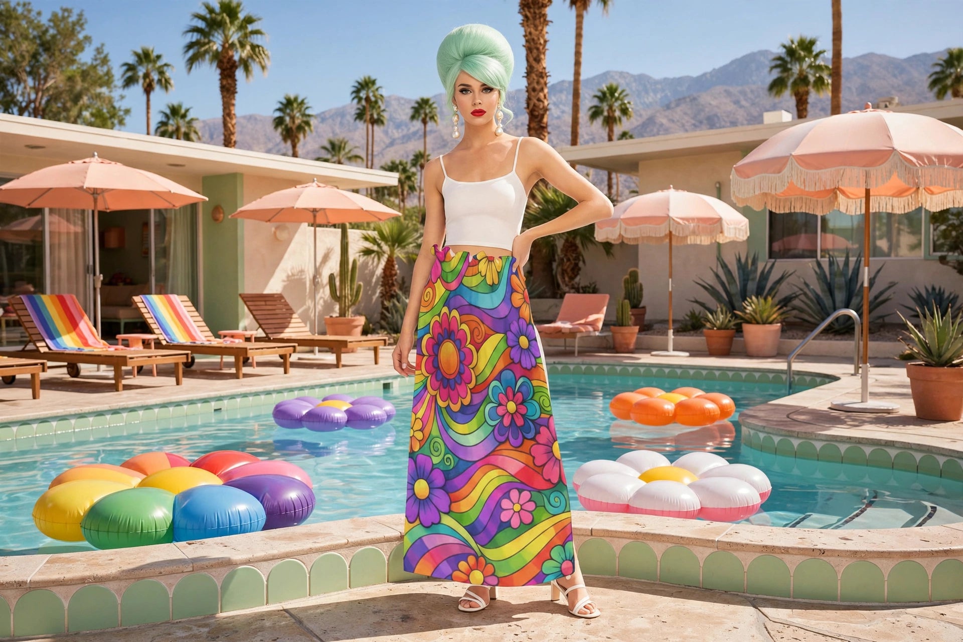 Psychedelic Bloom - 60s Rainbow Maxi Skirt