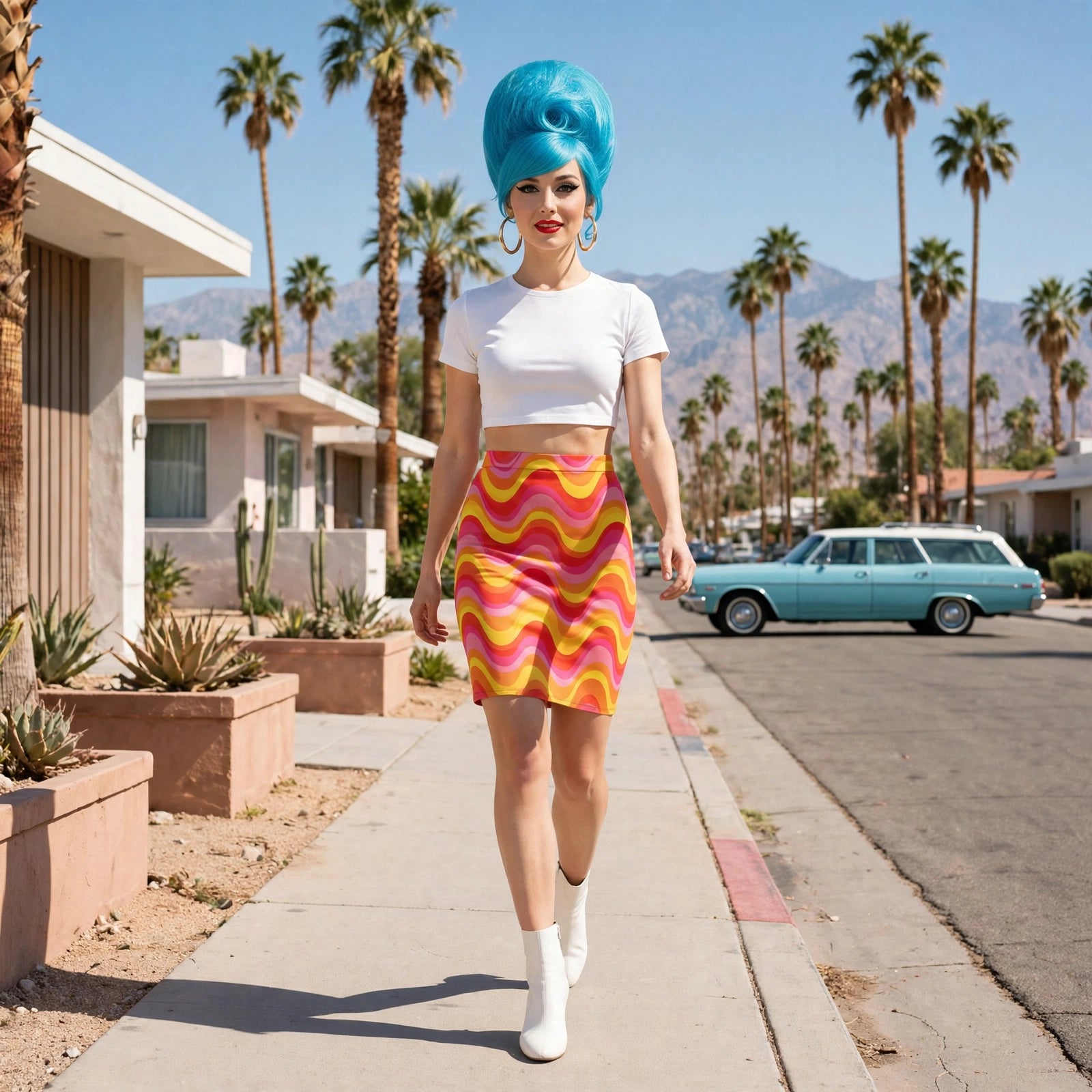 Sunset Ripple - Warm Wave Pencil Skirt