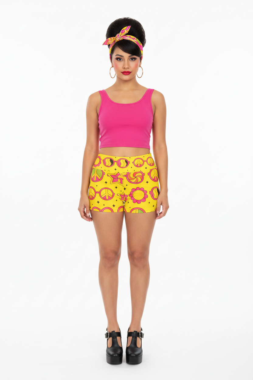 Peace & Flowers Shorts - Latina model 60s