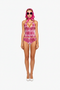 Pink Gerbera Bikini — Bardot różowa chustka + okulary