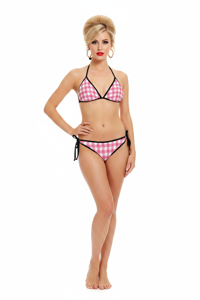 Pink Gingham Bikini 60s Model