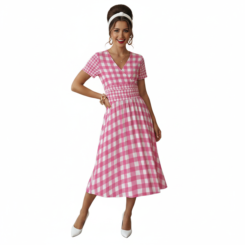 Pink Gingham Dress Modelka 1