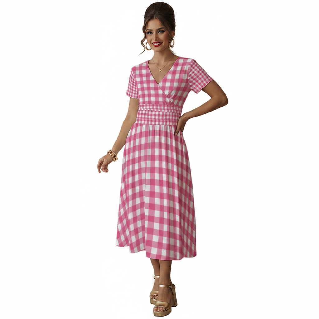 Pink Gingham Dress Modelka 3