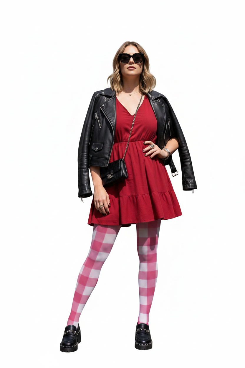Pink Gingham Tights