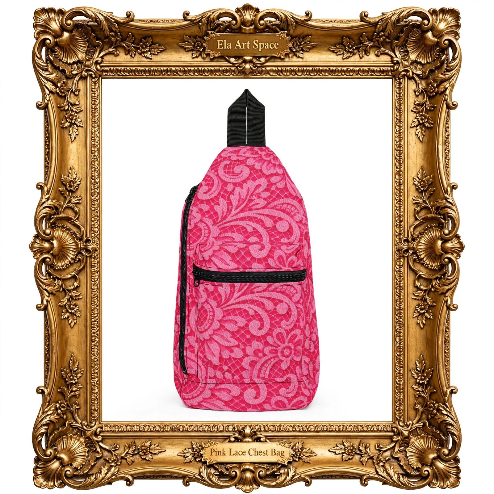 Pink Lace Chest Bag - Vintage Floral Lace Sling Bag - Hot Pink Boho Crossbody