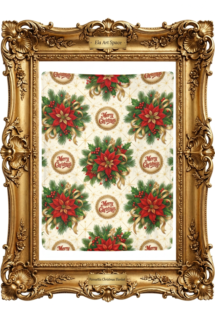 Poinsettia Christmas Blanket w złotej ramie