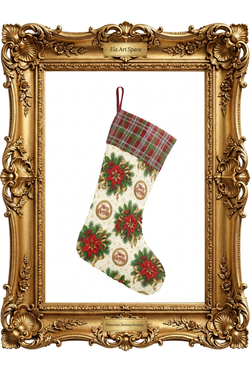 Poinsettia Christmas Stocking w złotej ramie
