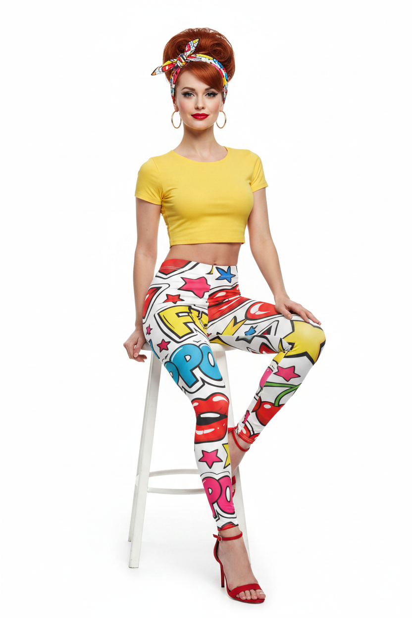 Pop-Art Comic Leggings — Sitting