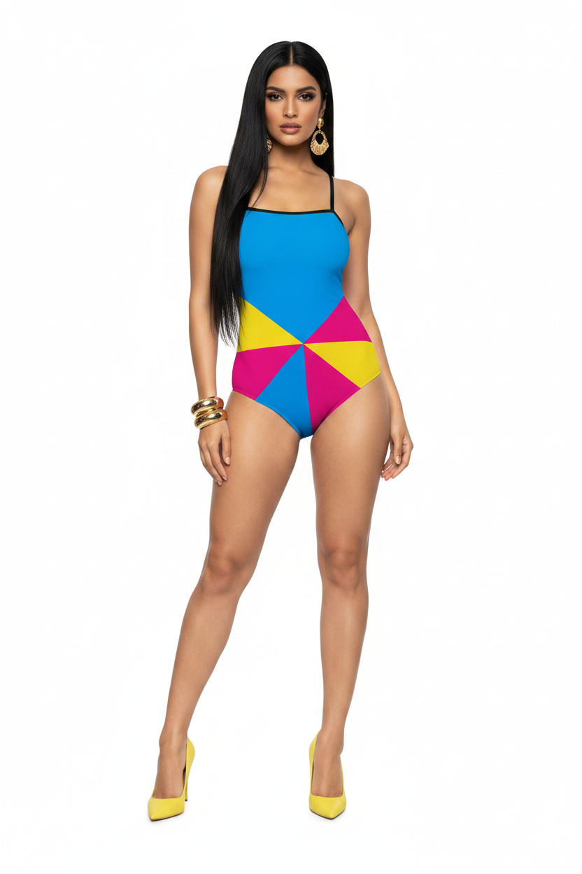 Pop Art Geometric One-Piece — Hinduska z złotą biżuterią