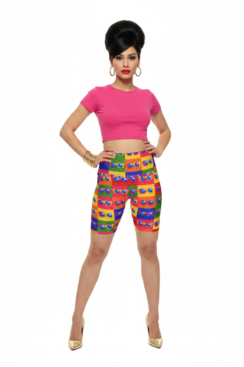 Pop Art Sunglasses Biker Shorts — 60s Model