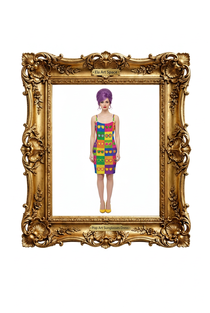 Pop Art Sunglasses Dress w złotej ramie