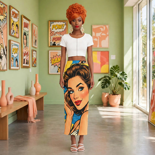 Comic Girl - 60s Pop-Art Portrait Maxi Skirt