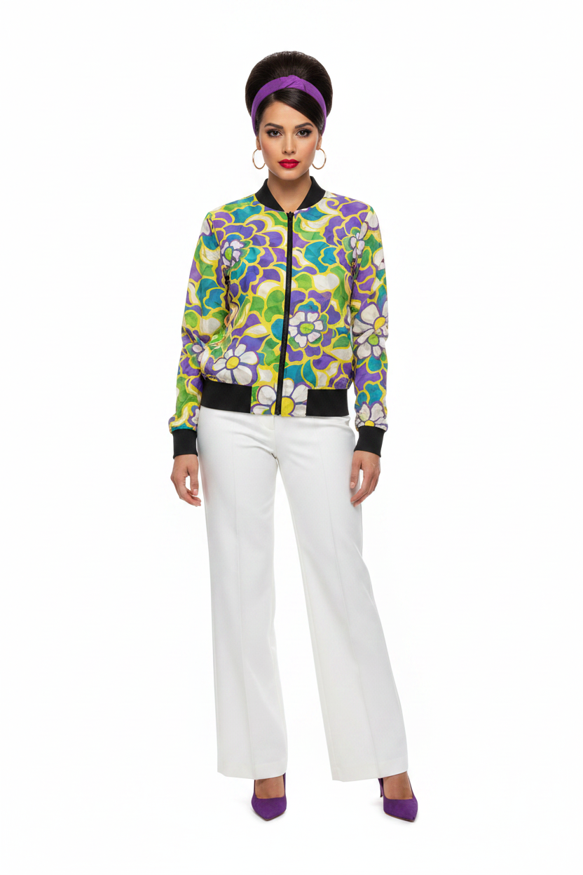 Psychedelic Floral Bomber modelka 1