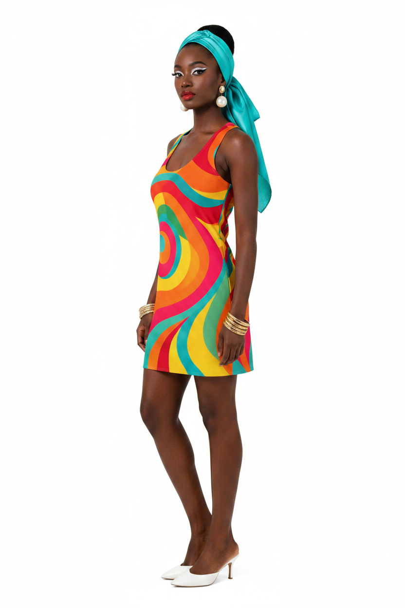 Psychedelic Swirl Dress Model 3