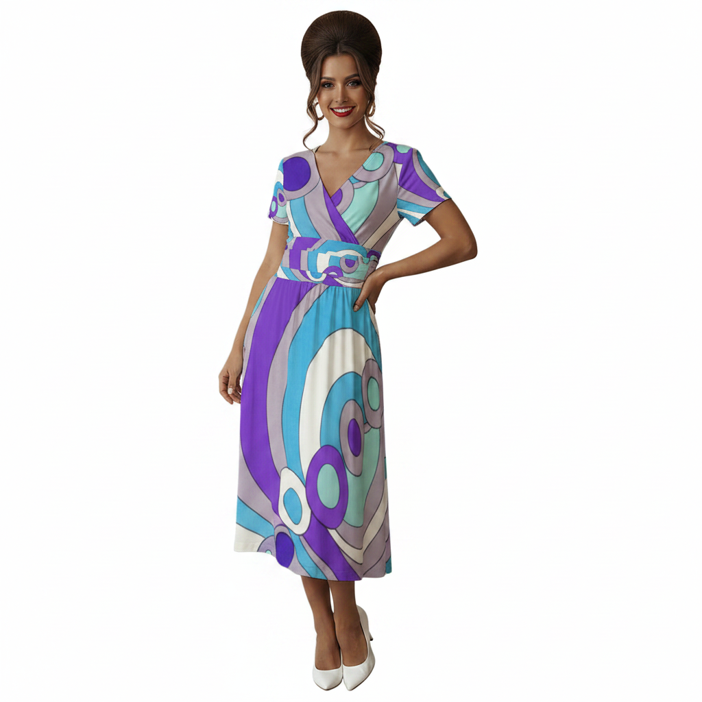 Purple Circles Op-Art Dress Modelka 1