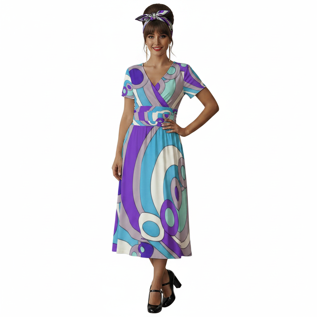 Purple Circles Op-Art Dress Modelka 2