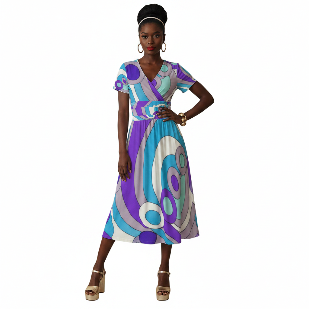 Purple Circles Op-Art Dress Modelka 3