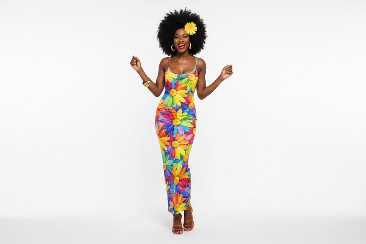 Rainbow Daisy Bodycon Maxi