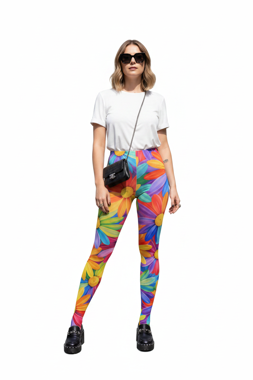 Rainbow Daisy Tights — białe tło