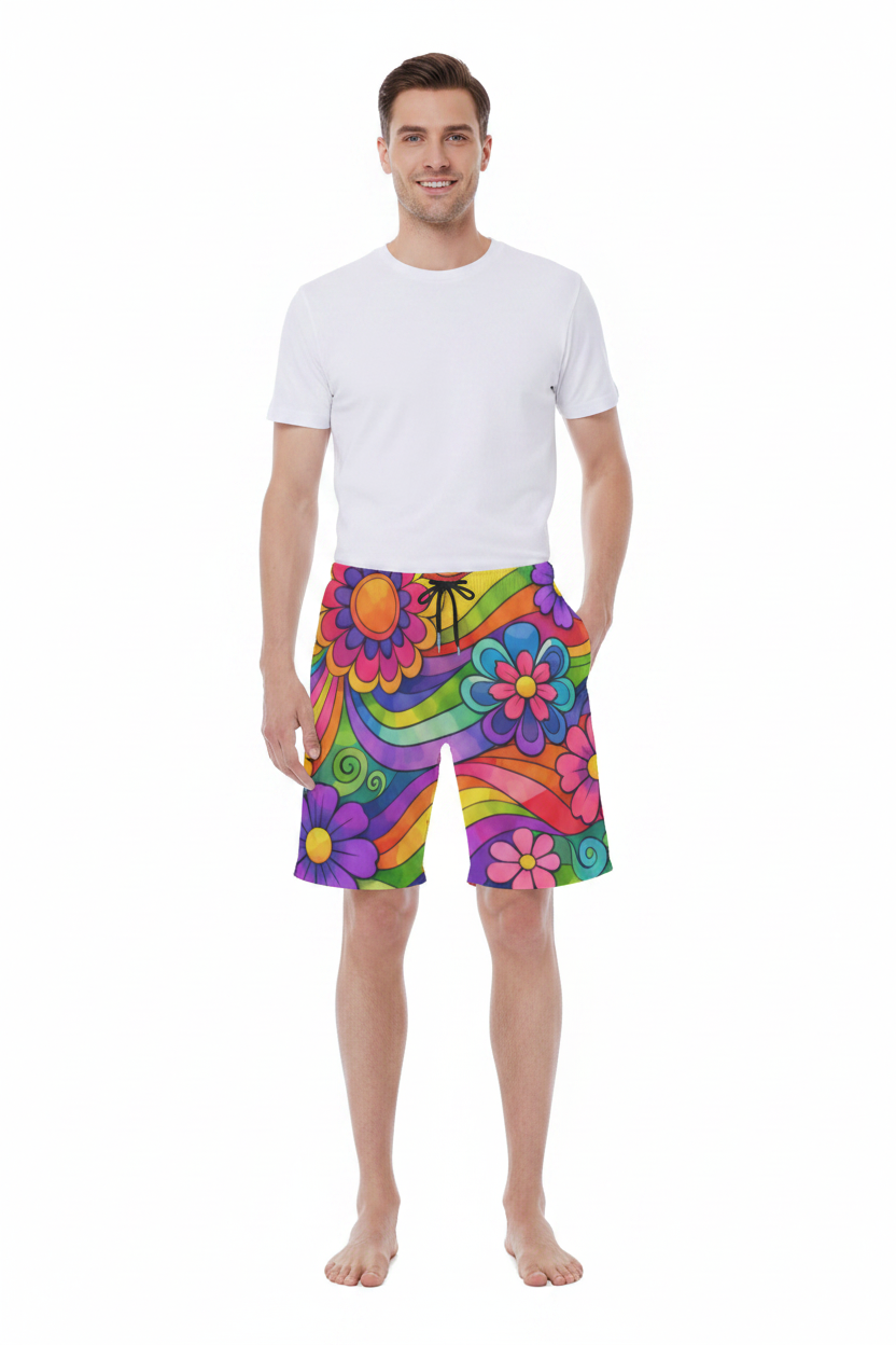 Rainbow Flower Men's Beach Shorts — Model