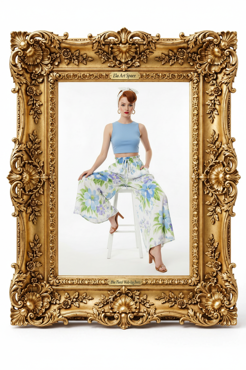 Rama — Blue Floral Wide-Leg Pants